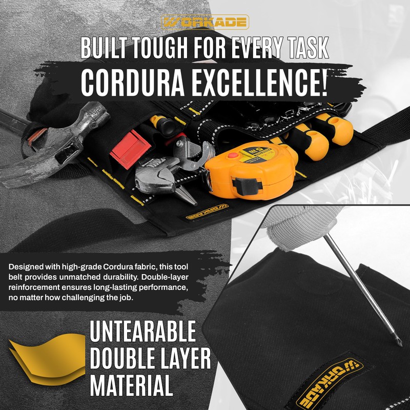 WORKADE Heavy Duty 8-Pockets Single Side Tool Belt for Men
