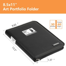 JUNDUN A4 Display Book - Fireproof Presentation Folder with Zipper,Display Folder with 30-Pockets 60 Pages,Folder with Plastic Sleeves for A4 Documents,Certificate,Artwork