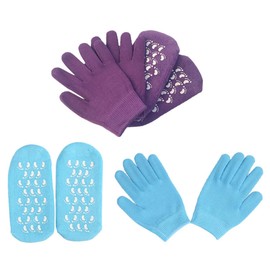 WOONEKY 2 Sets Moisturizing Gel Gloves and Socks Set for Hands and Feet Nourishing Gel for Cracked Skin Repair for Use Grape Purple and Sky Blue