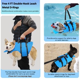 Petglad Dog Life Jacket with 4ft Leash, Reflective Pet Life Vest with Zipper and Handle for Swimming Boating, Adjustable High Buoyancy Floatation Swim Vest for Small Medium Large Dogs - Blue, XL