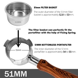 NEOUZA 51mm Stainless Steel Filter Basket 1/2/4 Cup for Espresso Bottomless Portafilter,compatible with Delonghi,Yabano,Breville 51mm Coffee Machine.Gift: Blind Filter and Scoop Clip