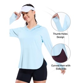 MIER UV Protection Shirts for Women SPF Long Sleeve Hooded Sun Shirts UPF 50+ Lightweight Hoodie Tops, Light Blue L