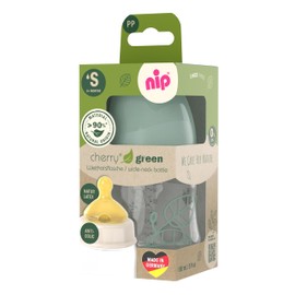 nip Cherry Natural Rubber Latex Anti Colic Baby Bottle with Cherry Teat Size S from Birth 150ml Turquoise