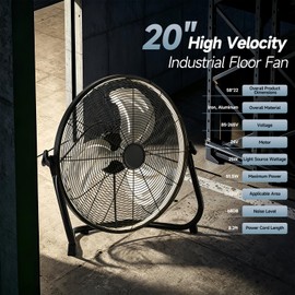 AHAWILL 20" High Velocity Metal Floor Fan with Light,6-Speed Plug-in Fan with Remote & APP,Industrial Fan with Rear Buttons,360° Tilt & 3CCT,Wall Mountable,Anti-Vibration for Garage,Warehouse,Shop,Gym