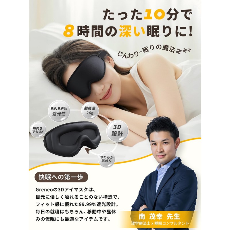 Greneo Eye Mask, For Sleeping, Suitable for Sides, Perfect Light