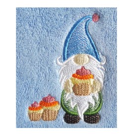 Cupcake Gnome/Gonk and 3 Cupcakes (1377) - Embroidered Deluxe Fleece Baby Blanket (Heavier Weight) (Pink Rosebud)