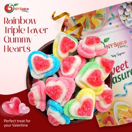 NY Spice Shop Rainbow Triple Layered Heart Shaped Gummy Candy - 1 Pound Gummy Candy Pieces for sweet Treats - Soft Chewy Heart Candies for Baking, Desserts, Smoothies, Party Snacks