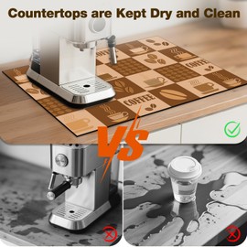 Dish Drying Mat for for Kitchen Counter-Coffee Bar Mat Accessories Fit Under Espresso Machine Maker, Super Absorbent Hide Stain Quick Dry Mat Non-slip dish rack (Coffee Cup, 12"x19")