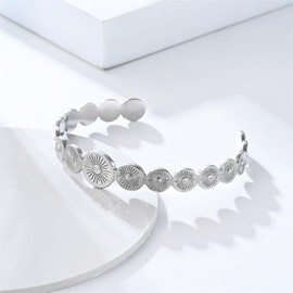 EENSYWEENSY Retro Daisy Bangle Bracelets - Stainless Steel Sun Flower Open Cuff Bracelet Jewelry Gift for Women