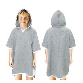 ORIGINAL KIDS Hooded Towel Poncho - Beach Swim Cover-up - Ultra Soft Snugly 100% Cotton Waffle Weave Hooded Pool Bath Wearable Swimming Robe - 300 GSM Quick Dry Toddler Kids Towel Gift - 27x32 - Grey