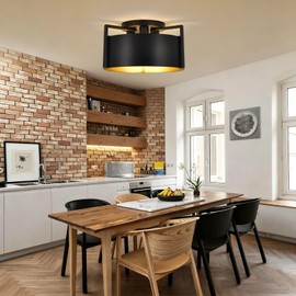 Black Semi Flush Mount Ceiling Light, 15'' Modern Farmhouse Hallway Entryway Light Fixtures Ceiling Mount, 3-Light Rustic Foyer Lighting Fixtures Ceiling lights for Kitchen Island Bedroom Dining Room