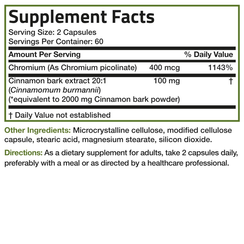 Bronson Cinnamon Plus Chromium Picolinate Supplement, High Potency Chromium, Non-GMO,