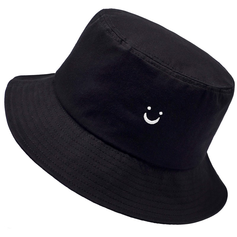 Bucket Hat Unisex 100% Cotton Smile Face Embroidery Reversible Hat