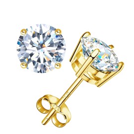 Delzzad Jewelry Moissanite Stud Earrings For Women, 0.2-8CT Four-Prong S925 Sterling Silver Unisex Earring, (D Color VVS1 Clarity Moissanite) Hypoallergenic 14K White Gold/Gold Plated Earrings For Men Women Gift (8MM(2CT*2), Silver)