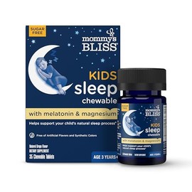 Gominolas masticables para dormir de Mommy's Bliss para niños, melatonina, magnesio y hierbas calmantes, sabor uva, sin azúcar, melatonina libre de az