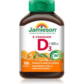 Jamieson Chewable Vitamin D3 1,000 IU - Natural Tangy Orange, 100 Count (Pack of 1)