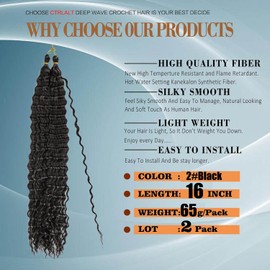 CTRLALT 16 Inch 2 Pack Deep Wave Crochet Hair For Black Women Curly Braiding Hair Ocean Wave Braiding Hair Extensions Soft Crul Crochet Hair For Boho Braids(16inch, 2pack, #2BLACK)…