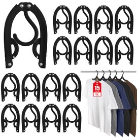 15 Pcs Travel Hangers Portable Foldable Travel Hanger Organizer, Plastic Cruise Ship Travel Accessories Essentials Clothes Hanging Rack Folding Hangers for Traveling Camping Flying RV Suitcase, Black