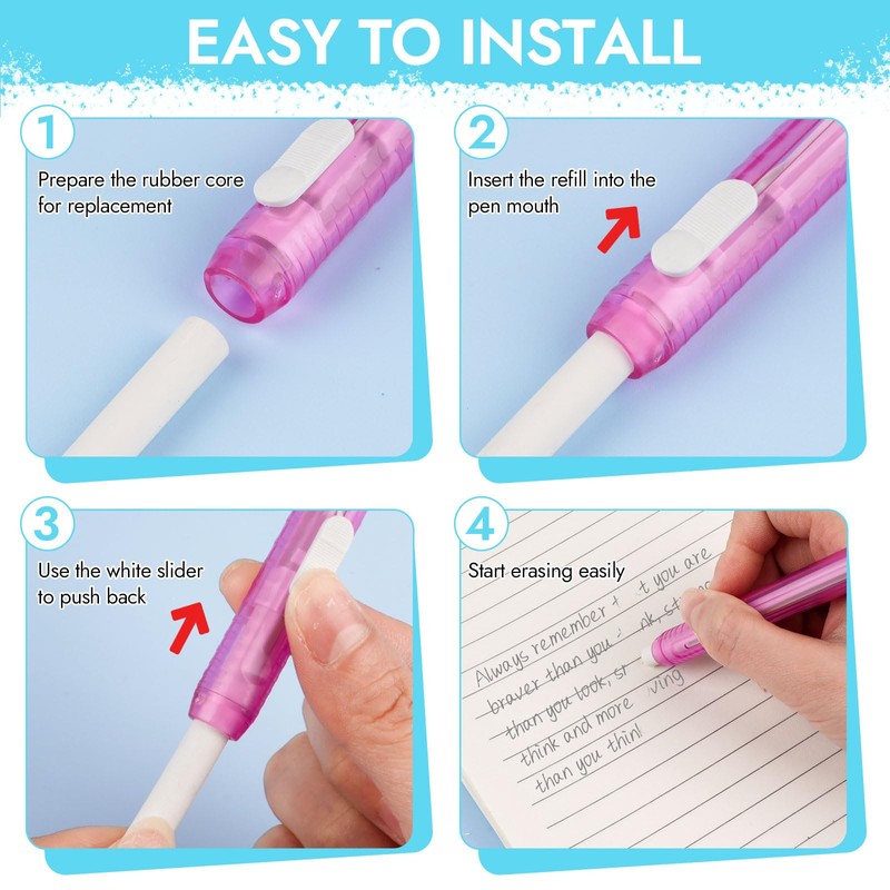 Pencil Style Eraser Pen Set, 3 Retractable Erasers + 9