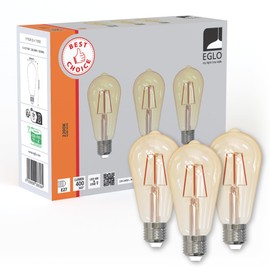 EGLO Set aus 3 E27 Filament LED Lampen, Edison Vintage Glühbirne amber, 4 Watt (entspricht 40 Watt), Leuchtmittel warmweiß, 2200 K, Retro Glühlampe ST64, Ø 6,4 cm