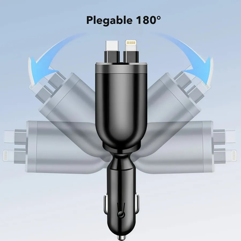 5en1 Cargador Para Auto Retráctil 120w Carga Rápida De Coche