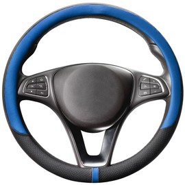 COFIT Breathable Car Steering Wheel Cover Universal Microfiber Leather Protective Wrap Car Interior Decor Accessories Size M 37-38cm Blue and Black