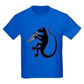 CafePress Gecko Trumpet Kids Dark T Shirt Kids Dark Graphic Cotton T-Shirt Royal