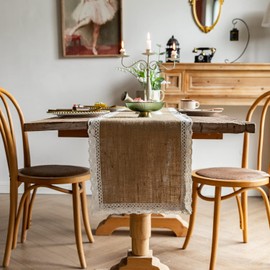 Dremisland Hessian Table Runner, Jute Lace Tablecloth, Rustic Dresser Table Linen, Table Runner for Kitchen, Dining Room, Banquet, Party, Dessert Table Decoration