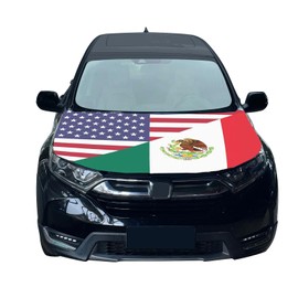 Tobethay American Mexico Friendship Hood Flag - 59x51 IN Car Hood Cover, Patriotic Car American Flag with 2 Pack Adjustable Triangular Fasteners