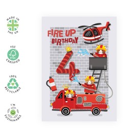 Central 23 Happy 4th Birthday Card Boy - Fire Engine Helicopter - Boys Birthday Card For Fourth Birthday - 4 Year Old - Gifts For Son Grandson Kids Age Four - Comes With Stickers