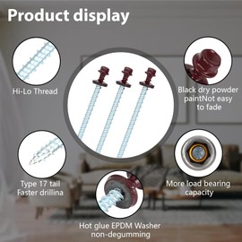 Metal Roofing Screws 10 x 3 inch, Brown Hex Head Sheet Metal Roof Screw with EPDM Washer for Corrugated Roofing (250Pcs)