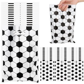 Jaciya Soccer Goodie Bags 50 Pcs Plastic Soccer Gift Bags Soccer Party Favors Sports Events Supplies (White)