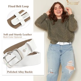 JASGOOD Plus Size Women Leather Belt White Casual Waist Belt for Jeans Pants with Metal Pin Buckle,White