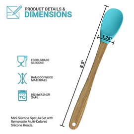 Spatula Cooking Utensils Silicone Rubber Mini Wood Handle Heat Resistant Nonstick Set of 5 Exultimate