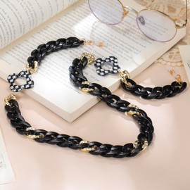Dreamtimes Glasses Chain with Acrylic Stylish Adjustable Black Glasses Holder for Women Men Lightweight Glasses Holder (Black)