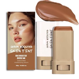 A 3-in-1combining Foundation Stick Beauty Balm Serum Boosted Skin Tint,Solid Tinted Moisturizing Serum Contour Foundation Face for Women,Natural Finish Makeup,Buildable Medium-to-Full Coverage(#03)