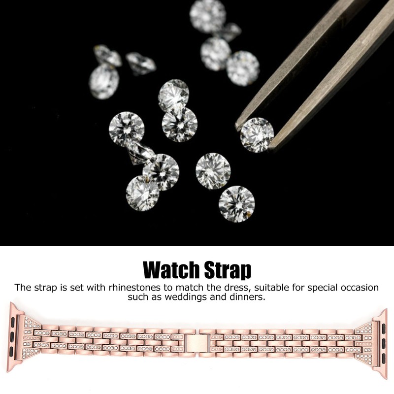 Watch Band Double Rows RhinestonesStudded Replacement Metal Strap for IOS