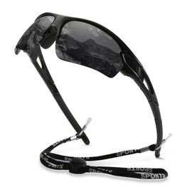 yoofun Sunglasses Mens, Polarised Safety Glasses for Men Women Youth Baseball TAC Glasses UV400 Protection, Black