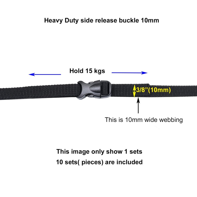 BAIWOAK Quick Release Buckles 15mm/20mm/25mm/32mm/38mm/50mm, Double Adjustable Plastic Buckle Clips