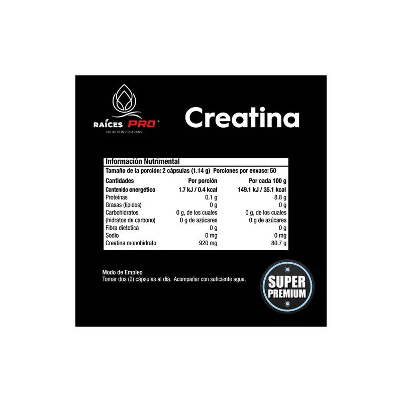 Creatina Monohidratada Races Pro 100 Cps Vegana Sin Gluten