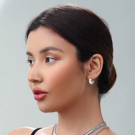 Gold Chunky Hoop Earrings Set for Women, 14K Gold Plated Twisted Huggie Hoop Earring Hypoallergenic, Thick Open Hoops Set Lightweight