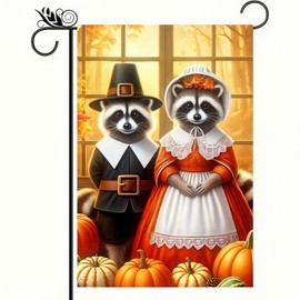 BlissYard Fall Garden Flag Double Sided 12x18 Flag Raccoon Pumpkin Flag Wearing Thanksgiving Clothing With Raccoon Countryside Farmhouse Theme Outdoor Home Courtyard Lawn Porch Decoration Banner