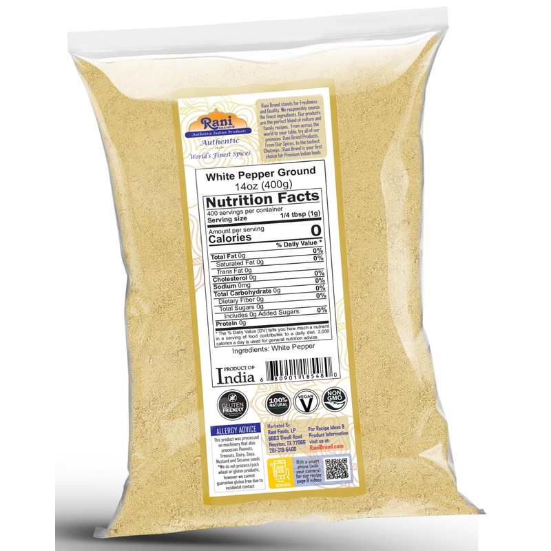 Rani White Pepper (Gol Mirch), Ground Spice 14oz (400g) ~