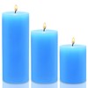 Blue Pillar Candles Set of 3 - Dripless Unscented -