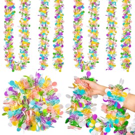 Whaline 4 guirnaldas de oropel de Pascua de 26 pies con confeti para colgar en primavera, decoración para puerta de vacaciones, árbol, repisa, ventana, suministros de fiesta al aire libre