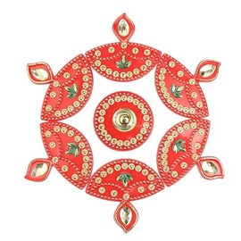 Floor Rangoli Designer Reusable Small Rangoli Acrylic Rangoli Indian Traditional Home Decor Gift for Home Interior Floor Diwali decor Festival Decorations and Gifting (Size:- 7") (Red (Diya))