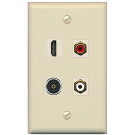 RiteAV 2 Port RCA (Red-White) 1 HDMI Toslink-Optical Wall Plate - Flat Style [Ivory/Ivory]