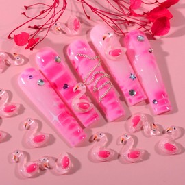 BAIYIYI 50Pcs Cartoon Swan Nail Art Charms 3D Ice-Transparent Pink Swan Resin Charms Flatback Kawaii Y2K Nails Art Decoration DIY Crafts Nail Supplies Scrapbooking Embellishments