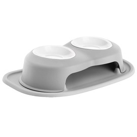 WeatherTech Double High Pet Feeding System w/Plastic Dog/Cat Bowls - 4" High Stand Light Grey (PDHC1604LGLG)