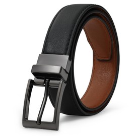AWAYTR Reversible Kids Belts for Boys - Black and Brown Leather Belt for School Uniform Casual Jeans (100cm,Gunmetal)